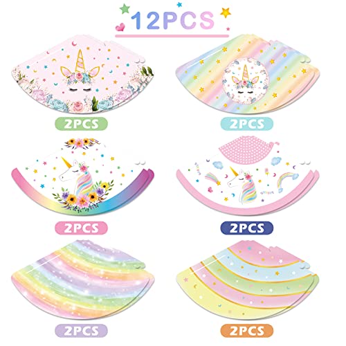 Unicorn Happy Birthday Hats - 12 Pcs Unicorn Party Headwear for Kids Rainbow Theme Party Supplies Cake Hats for Girls Birthday Party Decorations Cone Hats with Elastic Cords