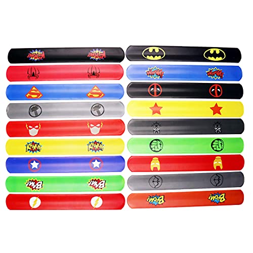 HONGCI 36PCS Superhero Slap Bands for Kids Party Bags,Slap Bracelets Fun and Super Slap Wrist Bands with 18 Patterns for Kids Girls Boys Avengers Superhero Party Bag Fillers Gift Party Favours