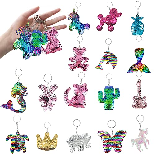 Jormftte 16 PCS Colorful Sequin Keychains, Girls Reversible Sequins Keyrings Party Gift Backpack Accessories, Easter Bag Filler Keychains for Kids & Adults, Birthday Party Gifts Supplies