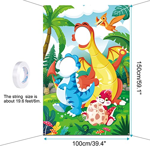 DPKOW Dinosaur Party Photo Prop for Kids Boys, Funny Face in Hole Backdrop Dinosaur Door Banner for Boys Dinosaur Birthday Party Decorations, Fabric Face Photo Banner for Boys Dinosaur Party Supplies