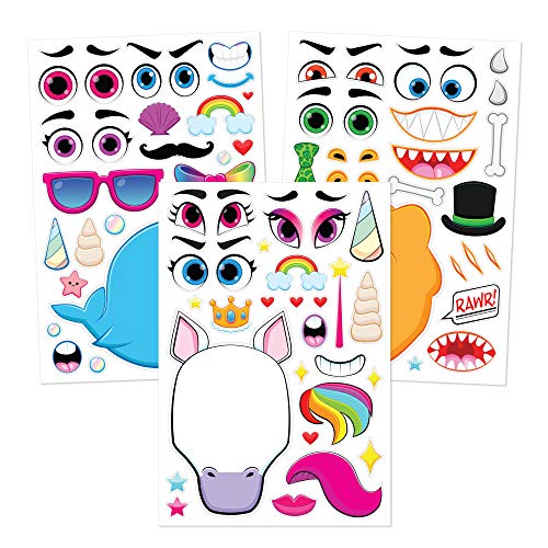 JOYIN 36 PCS Make-a-face Sticker Sheets Make Your Own Animal Mix and Match Sticker Sheets with Safaris, Sea and Fantasy Animals Kids Party Favor Supplies Craft