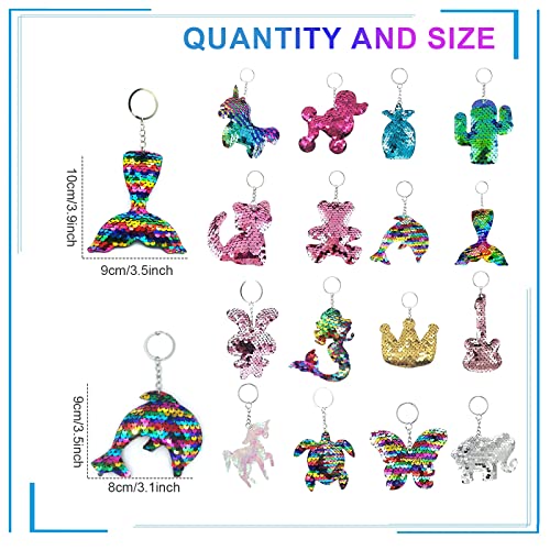 Jormftte 16 PCS Colorful Sequin Keychains, Girls Reversible Sequins Keyrings Party Gift Backpack Accessories, Easter Bag Filler Keychains for Kids & Adults, Birthday Party Gifts Supplies