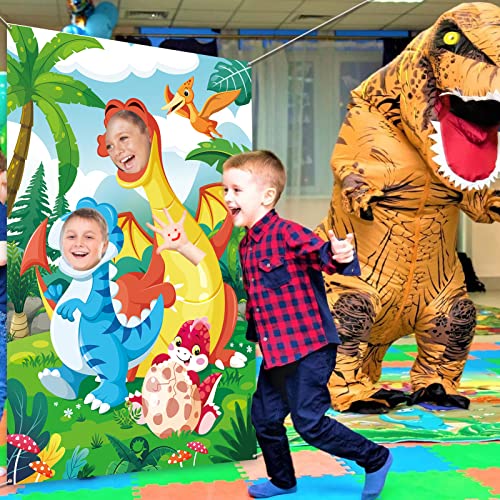 DPKOW Dinosaur Party Photo Prop for Kids Boys, Funny Face in Hole Backdrop Dinosaur Door Banner for Boys Dinosaur Birthday Party Decorations, Fabric Face Photo Banner for Boys Dinosaur Party Supplies