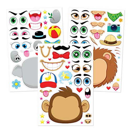 JOYIN 36 PCS Make-a-face Sticker Sheets Make Your Own Animal Mix and Match Sticker Sheets with Safaris, Sea and Fantasy Animals Kids Party Favor Supplies Craft