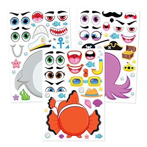 JOYIN 36 PCS Make-a-face Sticker Sheets Make Your Own Animal Mix and Match Sticker Sheets with Safaris, Sea and Fantasy Animals Kids Party Favor Supplies Craft