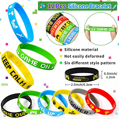 102pcs Gaming Party Bag Fillers Gamer Party Favours with Gaming Keychain Silicone Bracelet Video Game Stamps VIP Pass Tickets Supplies Pinata Goodie Bag Fillers for Kids Boys