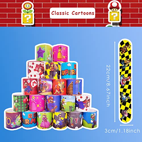 Acuiwer 30 PCS Slap Bracelet Slap Bands Bulk Wrist Bands for Kids Party Bag Fillers Mario Party Supplies Flavors Gift for Girls Boys Birthday Christmas(New Mario-30pcs)