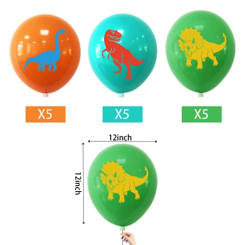 15Pcs Dinosaurs Latex Balloons, 12 Inch White Green Helium Balloons with Ribbon for Baby Shower Dino Jungle Jurassic Birthday Party Dinosaur Theme Party Decorations Supplies for Boys Girls Kids