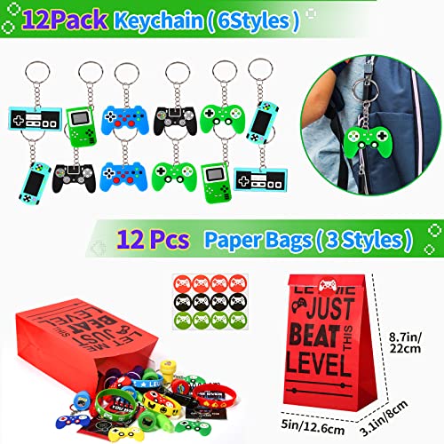 102pcs Gaming Party Bag Fillers Gamer Party Favours with Gaming Keychain Silicone Bracelet Video Game Stamps VIP Pass Tickets Supplies Pinata Goodie Bag Fillers for Kids Boys