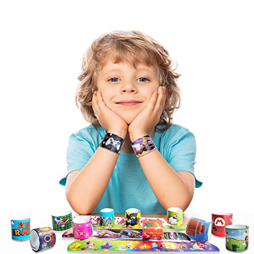 Acuiwer 30 PCS Slap Bracelet Slap Bands Bulk Wrist Bands for Kids Party Bag Fillers Mario Party Supplies Flavors Gift for Girls Boys Birthday Christmas(New Mario-30pcs)