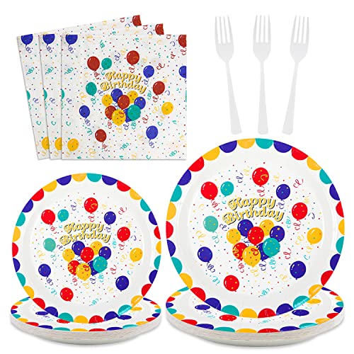 MACUNIN Rainbow Birthday Party Decorations Party Supplies for 20 Guests, 80Pcs Birthday Party Tableware Set Paper Party Plates and Napkins for Kids Boy and Girl Birthday Party Baby Shower