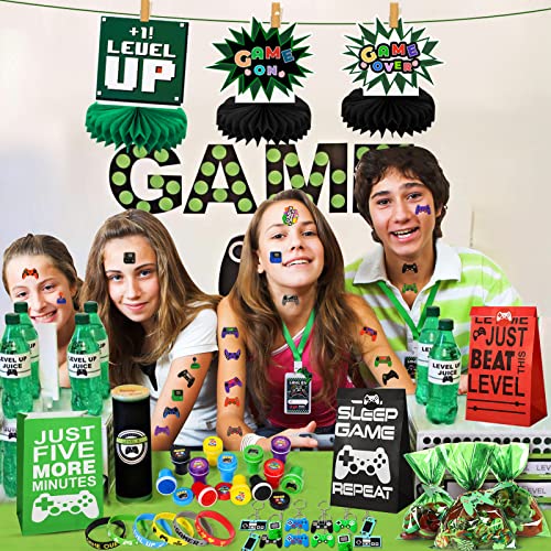 102pcs Gaming Party Bag Fillers Gamer Party Favours with Gaming Keychain Silicone Bracelet Video Game Stamps VIP Pass Tickets Supplies Pinata Goodie Bag Fillers for Kids Boys