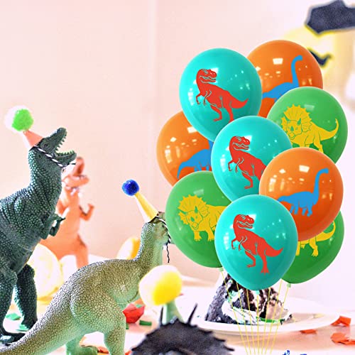 15Pcs Dinosaurs Latex Balloons, 12 Inch White Green Helium Balloons with Ribbon for Baby Shower Dino Jungle Jurassic Birthday Party Dinosaur Theme Party Decorations Supplies for Boys Girls Kids