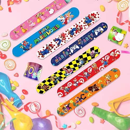 Acuiwer 30 PCS Slap Bracelet Slap Bands Bulk Wrist Bands for Kids Party Bag Fillers Mario Party Supplies Flavors Gift for Girls Boys Birthday Christmas(New Mario-30pcs)