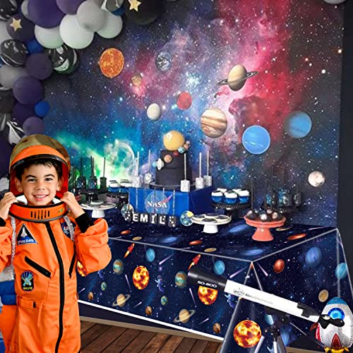 2 Pack Outer Space Party Tablecloths, Solar System Table Covers, 130x220cm Rectangle Planet Table Cover for Kids Space Theme Birthday Party Decorations, Space Stars Galaxy Theme Party Supplies