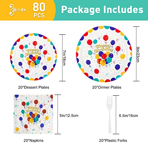 MACUNIN Rainbow Birthday Party Decorations Party Supplies for 20 Guests, 80Pcs Birthday Party Tableware Set Paper Party Plates and Napkins for Kids Boy and Girl Birthday Party Baby Shower