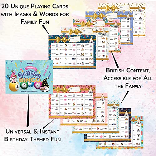 Birthday Bingo Game Cards- 20 X A6 Bingo Cards - Party Games For Kids & Adult - Family Girls Boys Girls Children Women Teenagers 18th 30th 40th 50th 70th 80th Birthday Games Parties Supplies