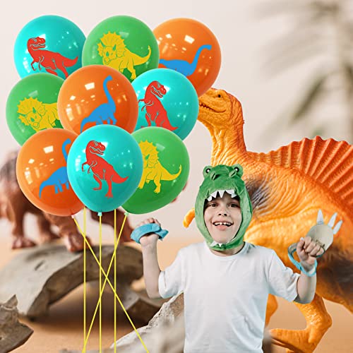 15Pcs Dinosaurs Latex Balloons, 12 Inch White Green Helium Balloons with Ribbon for Baby Shower Dino Jungle Jurassic Birthday Party Dinosaur Theme Party Decorations Supplies for Boys Girls Kids