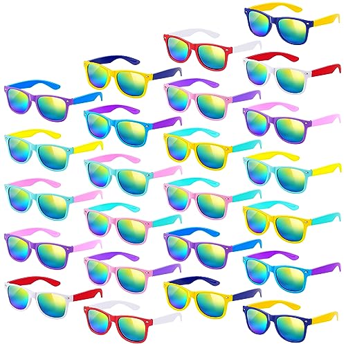 SCIONE 24 Pack Kids Sunglasses Bulk Neon Colors Sunglasses Party Bag Fillers for Kids Party favours for Graduation，Birthday，Beach Pool