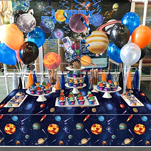 2 Pack Outer Space Party Tablecloths, Solar System Table Covers, 130x220cm Rectangle Planet Table Cover for Kids Space Theme Birthday Party Decorations, Space Stars Galaxy Theme Party Supplies