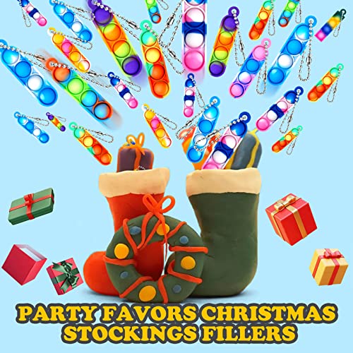 46Pcs Pop Keyring It Fidget Toys Pack Party Bag Fillers for Kids, Poppet Keyring Christmas Eve Box Stocking Fillers Game Prizes Kids Valentines Birthday Party Favour Gifts Sensory Toys for Girls Boys