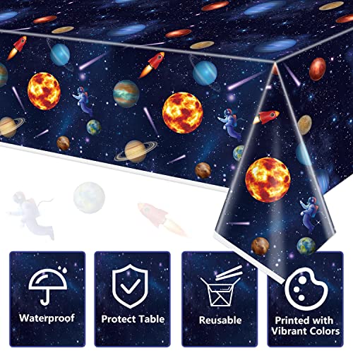 2 Pack Outer Space Party Tablecloths, Solar System Table Covers, 130x220cm Rectangle Planet Table Cover for Kids Space Theme Birthday Party Decorations, Space Stars Galaxy Theme Party Supplies