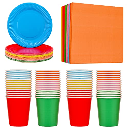 90 Pieces Rainbow Party Supplies Rainbow Cocktail Luncheon Beverage Serviette 2 Ply Party Multicolor Napkins Disposable Paper Cups Plates for DIY Birthday Holiday Party