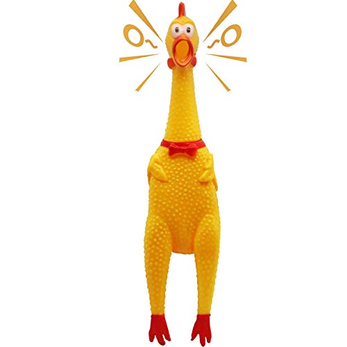 NOVELTY PLACE Extra Load Squawking Chicken Dog Toys - Large 16” - Yellow Rubber Squeeze Squeaky and Screaming Chicken for Pets or kids