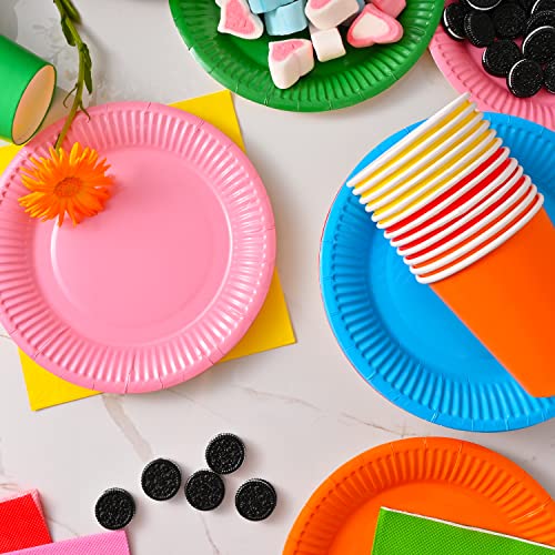 90 Pieces Rainbow Party Supplies Rainbow Cocktail Luncheon Beverage Serviette 2 Ply Party Multicolor Napkins Disposable Paper Cups Plates for DIY Birthday Holiday Party