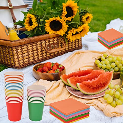 90 Pieces Rainbow Party Supplies Rainbow Cocktail Luncheon Beverage Serviette 2 Ply Party Multicolor Napkins Disposable Paper Cups Plates for DIY Birthday Holiday Party
