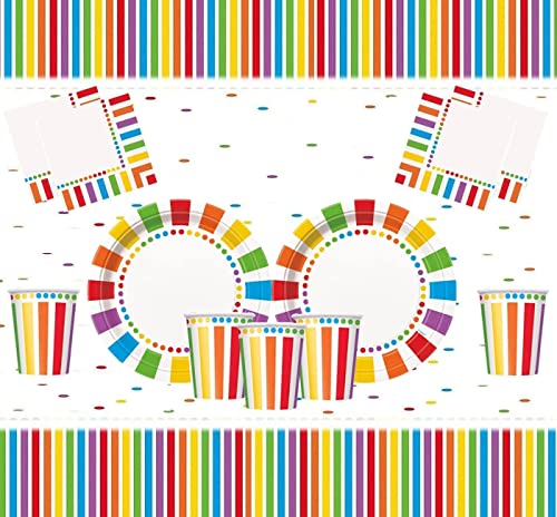 Rainbow Birthday Party Decorations Supplies for kids Birthday Party Rainbow Colour Plates Cups Napkins and Disposable Party Tableware Set-Serves 16 Guests