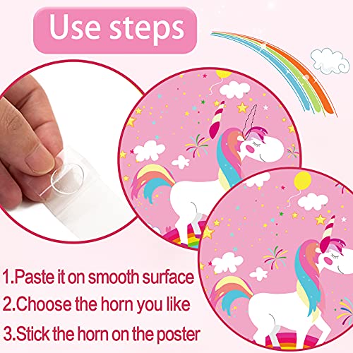 Pin the Horn on the Unicorn with a 21" x 28" Poster, 24 Pcs Reusable Stickers, 1 Eye Mask for Pin the Tail on the Unicorn Party Games, Girls Birthday Party Decorations, Party Favors Supplies