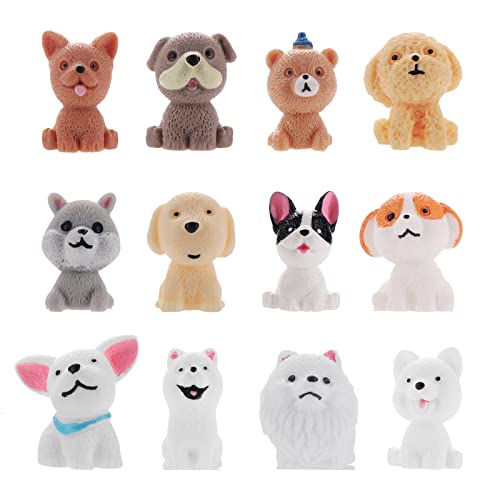 Cobee Dog Figurines Playset, 12 Pieces Realistic Mini Puppy Figures Miniature Dog Animal Toy Set Hand Painted Dog Playset for Cake Topper Birthday Present Party Favor