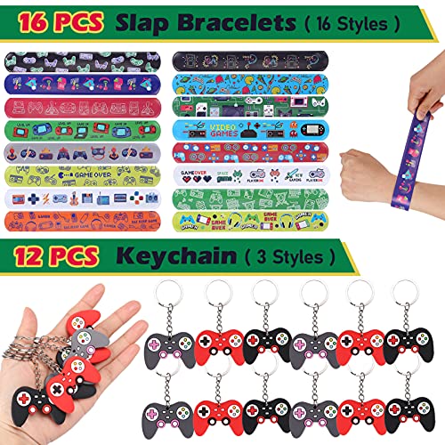 94pcs Video Game Party Favors with VIP Pass Gamer Slap Bracelets Keychain Tattoos Party Bags Kids Boy Gaming On Themed Birthday Party Supplies Candy Rewards Treat Pinata Gift Goodie Bag Fillers