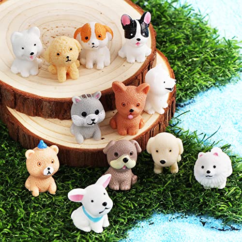 Cobee Dog Figurines Playset, 12 Pieces Realistic Mini Puppy Figures Miniature Dog Animal Toy Set Hand Painted Dog Playset for Cake Topper Birthday Present Party Favor