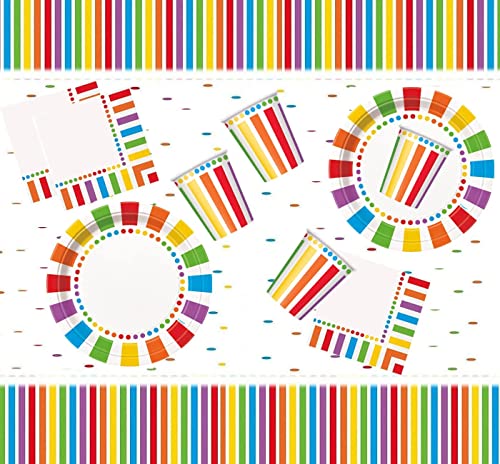 Rainbow Birthday Party Decorations Supplies for kids Birthday Party Rainbow Colour Plates Cups Napkins and Disposable Party Tableware Set-Serves 16 Guests