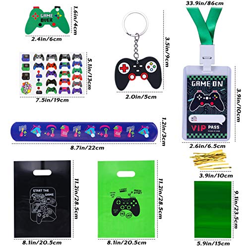 94pcs Video Game Party Favors with VIP Pass Gamer Slap Bracelets Keychain Tattoos Party Bags Kids Boy Gaming On Themed Birthday Party Supplies Candy Rewards Treat Pinata Gift Goodie Bag Fillers