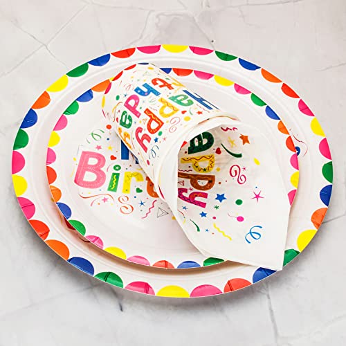 PARTY GO 100PCS Rainbow Happy Birthday Party Supplies Set Paper Plates Napkins Cups Rainbow Birthday Party Decorations for 25 Guests