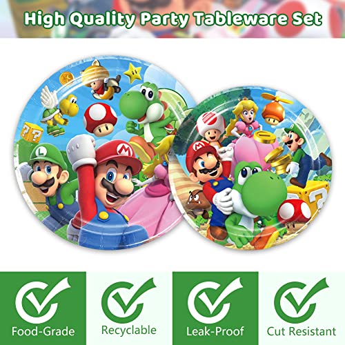DreamJing Mario Birthday Party Supplies Tableware Set 20 Guests, Mario Party Plates Cups Napkins Tablecloth for Kids Boys Girls Birthday Party Decorations