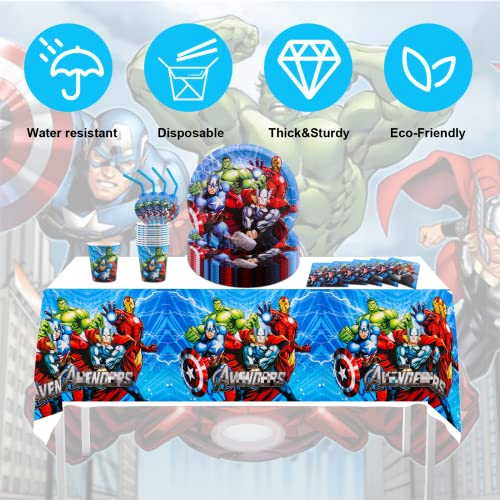 52 Pcs Party Tableware Set, Hero Party Supplies Set with Paper Plates Cups Napkins and Tablecloth , Hero Party Decorations, Kids Birthday Party Decorations