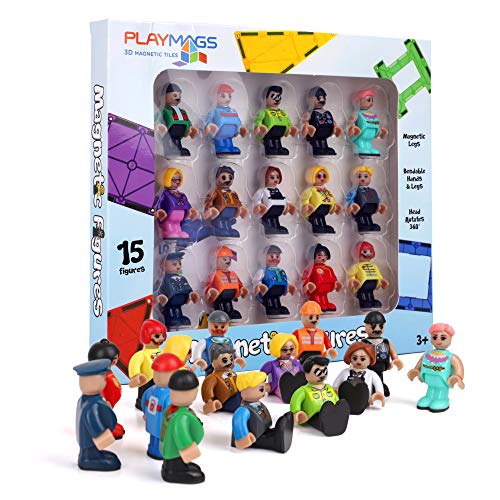 Playmags Magnetic Figures-Community Figures Set of 15 Pieces - Play Magnetic Tiles - STEM Toys Children - Magnetic Tiles Expansion Pack- Compatible w Other Brands