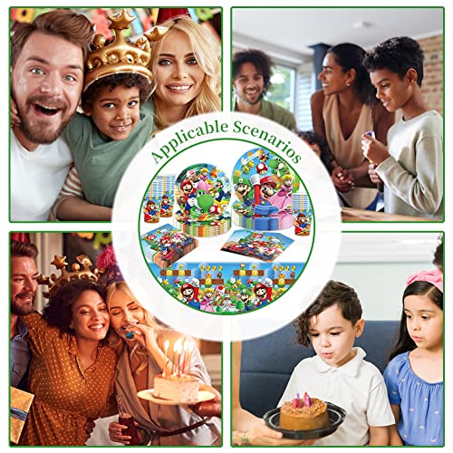 DreamJing Mario Birthday Party Supplies Tableware Set 20 Guests, Mario Party Plates Cups Napkins Tablecloth for Kids Boys Girls Birthday Party Decorations