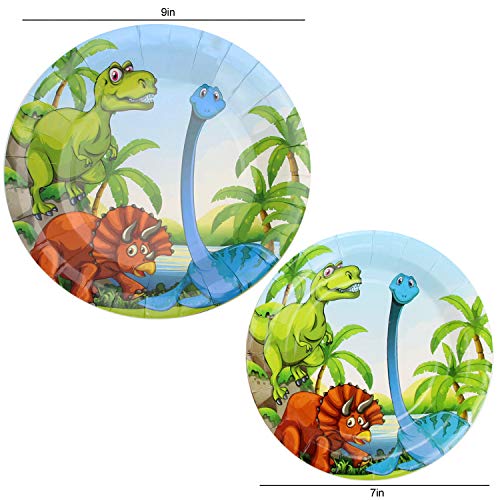 Kompanion Dinosaur Party Set - 102 Piece Party Supplies Kit with Banner, Plates, Cups, Napkins, Tablecloth - Serves 25, Perfect for Kids' Birthday Parties and Themed Celebrations