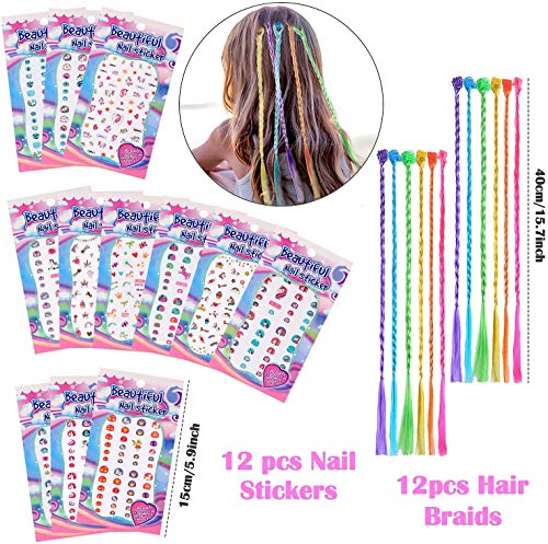 Tacobear 96pcs Spa Party Supplies Pamper Party Bag Fillers, 12 Girls Party Bags, 24 Toe Separators, 24 Emery Boards, 12 Hair Braids, 12 Eye Mask, 12 Unicorn Nail Stickers, Spa Party Favours for Girls