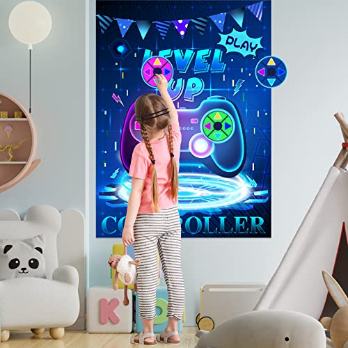 ASTARON Pin The Button on The Video Game Party Game, 30 Video Game Button Sticker, Game Theme Birthday Party Supplies Pin Game, Construction Birthday Party Favor Sets for Kids Adults.