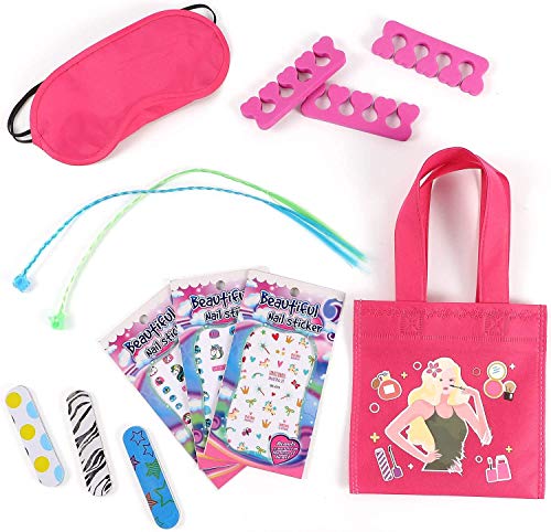 Tacobear 96pcs Spa Party Supplies Pamper Party Bag Fillers, 12 Girls Party Bags, 24 Toe Separators, 24 Emery Boards, 12 Hair Braids, 12 Eye Mask, 12 Unicorn Nail Stickers, Spa Party Favours for Girls