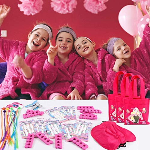 Tacobear 96pcs Spa Party Supplies Pamper Party Bag Fillers, 12 Girls Party Bags, 24 Toe Separators, 24 Emery Boards, 12 Hair Braids, 12 Eye Mask, 12 Unicorn Nail Stickers, Spa Party Favours for Girls