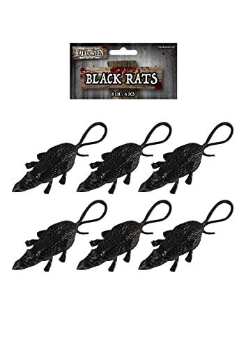 HENBRANDT 6 x Black Plastic Rats 8cm Fake Rat Plastic Mouse Toys Trick or Treat Party Favours Loot Bag Fillers Novelty Gag Gift Scary Pranks Halloween Decorations