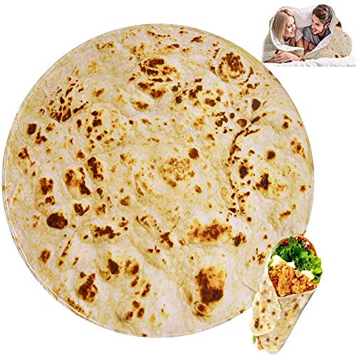 GZGZADMC Burrito Tortilla Blanket, Perfectly Round Novelty Food Wrap Blanket Creative Food Flour Throw, Gifts for Mum, Comfort Wearable Blanket for Bed & Sofa