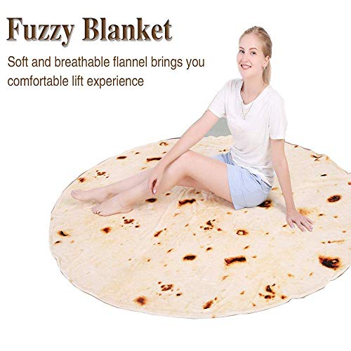GZGZADMC Burrito Tortilla Blanket, Perfectly Round Novelty Food Wrap Blanket Creative Food Flour Throw, Gifts for Mum, Comfort Wearable Blanket for Bed & Sofa